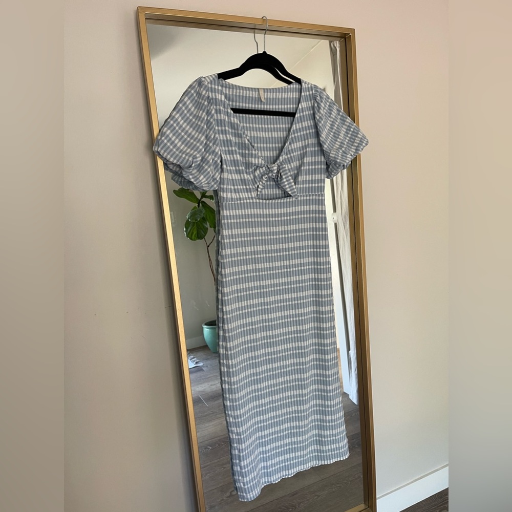 Urban Outfitters fitted midi dress with puffed sleeves.